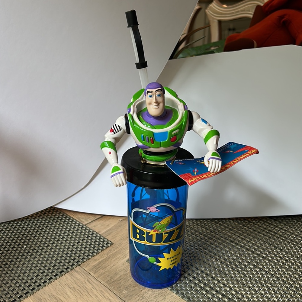 LAST CHANCE*VINTAGE NWT! DISNEY Toy 2 BUZZ Lightyear Articulated Tumblerw/ Straw